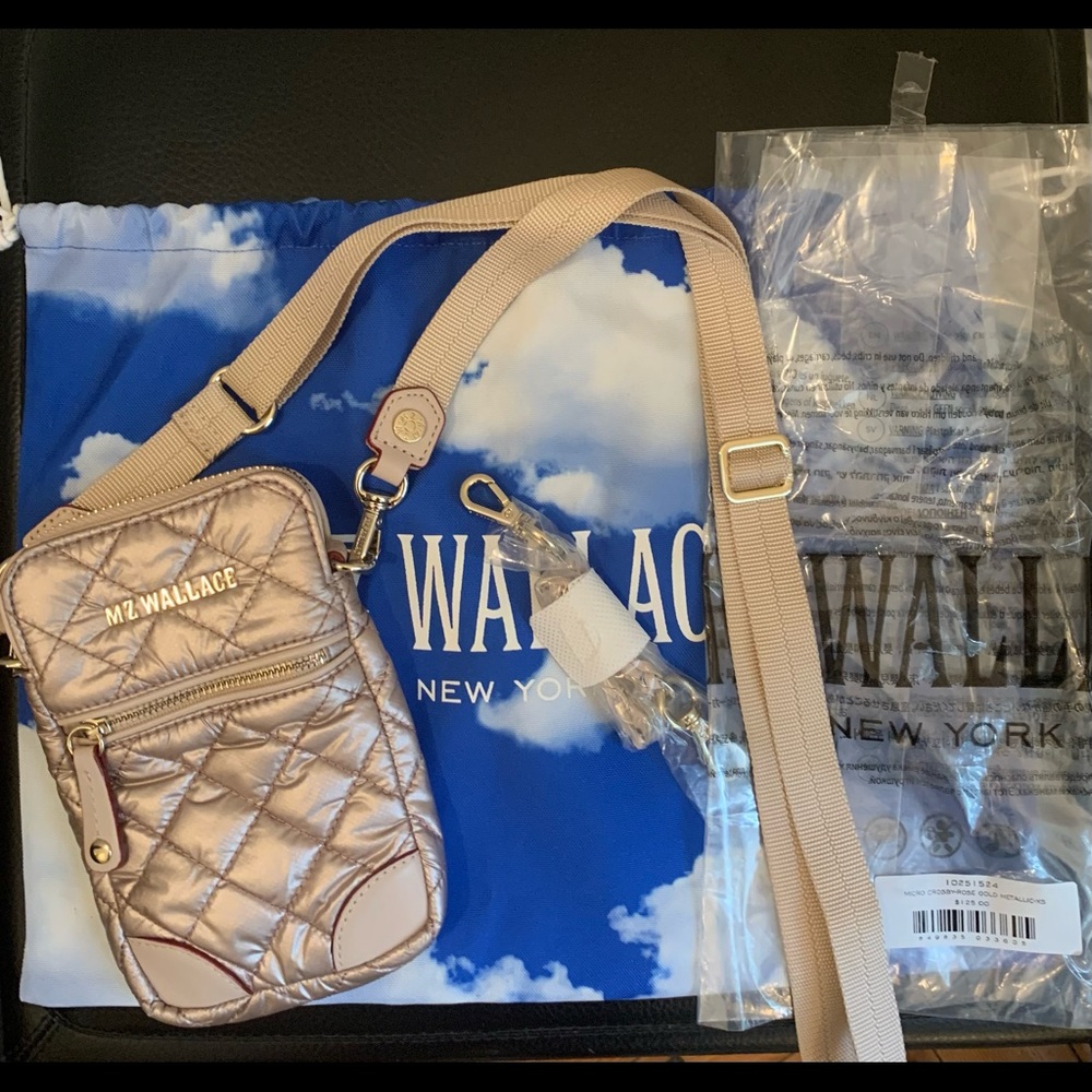 MZ Wallace Metallic Rose Gold Micro Crosby Crossbody Bag
